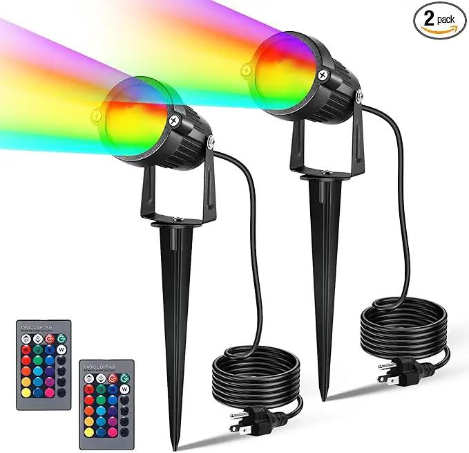 LemonBest Landscape Lighting - 6W RGB Color Changing Halloween Landscape Lights 120V Christmas Outdoor LED Spotlight with Remote Control Waterproof Spot Lights for Yard Garden Patio Driveway (2 Pack) by GreenHaven Gardens
