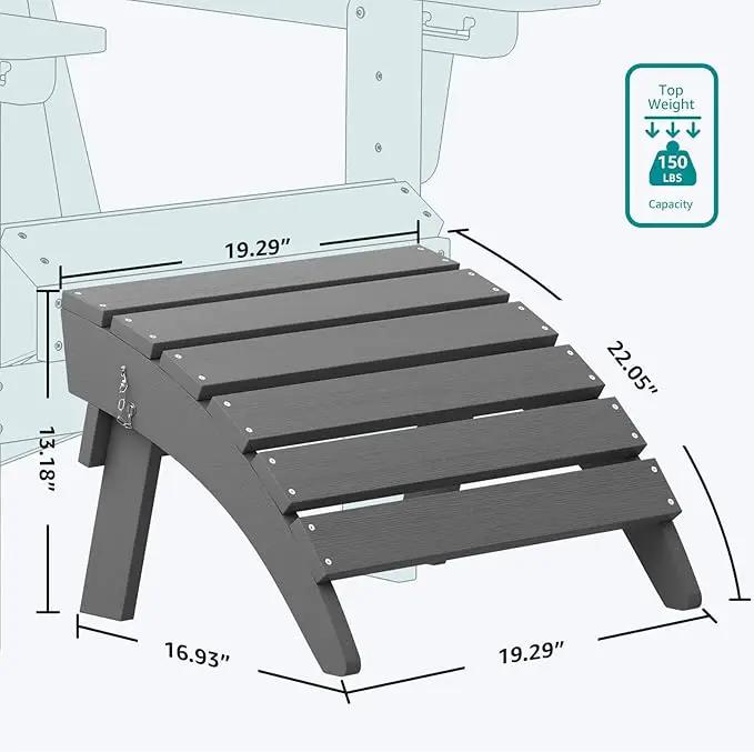 SERWALL Folding Adirondack Ottoman for Adirondack Chair, No-Assembly Weather Resistance Outdoor Footstool, High Impact Polystyrene Folding Adirondack Footrest, Gray by GreenHaven Gardens