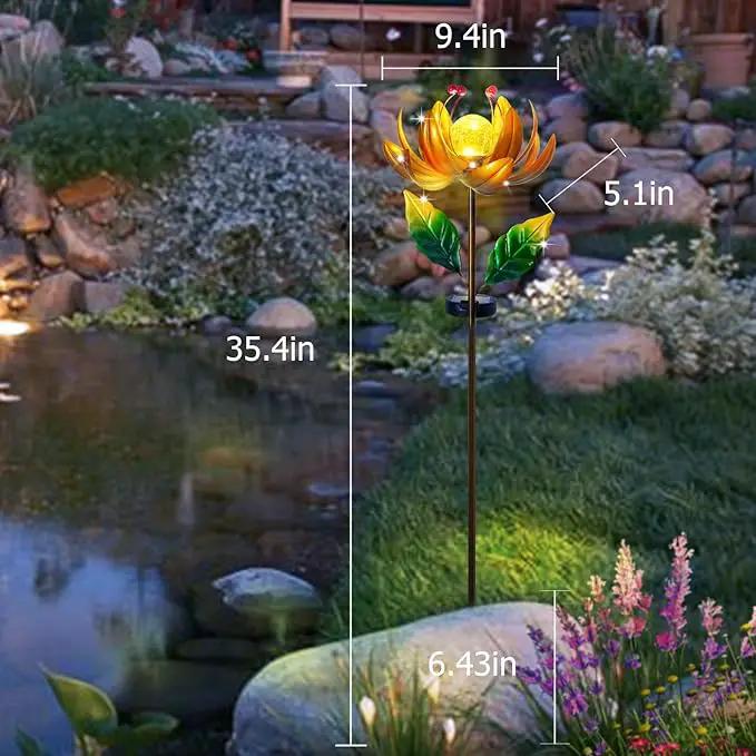 Solar Lights Wind Spinners for Yard and Garden - Metal Lotus Flower Windmills LED Crackle Glass Globe Outdoor Garden Decor Yard Art Lawn Ornament by GreenHaven Gardens