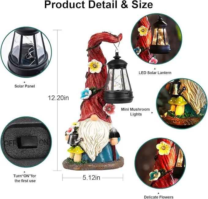 Solar Gnome Garden Statue Lights Gnome Figurine with Solar Lantern, Outdoor Garden Succulent Waterproof Ornaments Decorations for Yard, Lawn, Patio – Ideal Gift for Women, Mom, Grandma, Etc. by GreenHaven Gardens