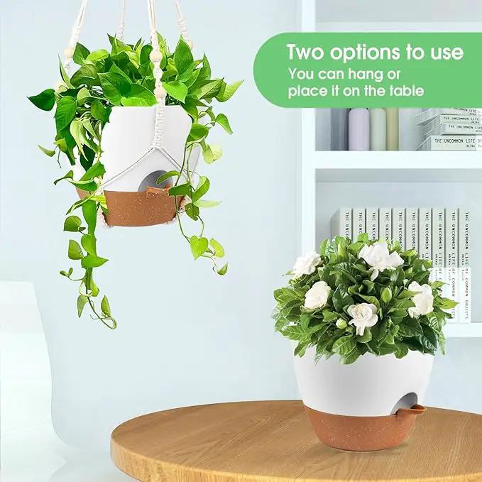 Hanging Planters for Indoor Outdoor Plants, 2 Pack Self Watering Hanging Pot with Drainage Holes, Removable Tray & 2 Kinds of Plant Hangers, 10'' Hanging Flower Pots for Home Garden Decor, White by GreenHaven Gardens