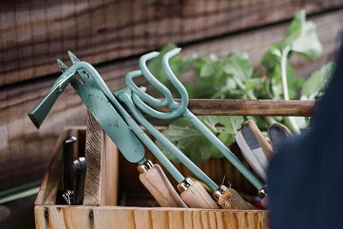Barebones Cultivator - Weed Remover Tool - Garden Rake and Weeding Tool for Yard Work - Stainless Steel Cultivator for Raking Soil (Ash/Mint) by GreenHaven Gardens