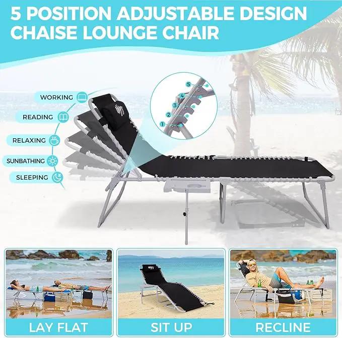 #WEJOY 2 Pack Outdoor Chaise Lounge Chair - Portable Folding Patio Pool Lounge Chair, 5 Positions Adjustable Reclining Camping Chair with Side Table,Shoulder Strap, Pillow for Beach Sunbathing Lawn by GreenHaven Gardens