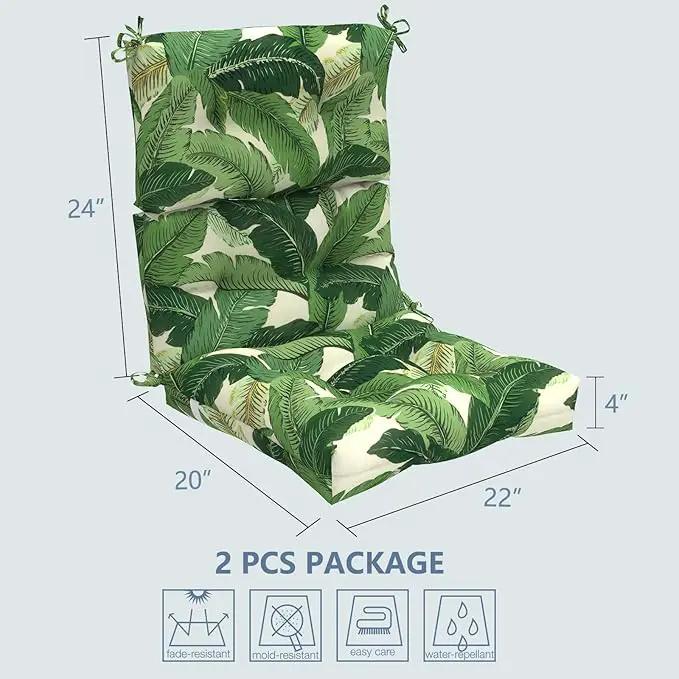 LVTXIII Outdoor Seat/Back Chair Cushion Patio Tufted High Back Cushion, Seasonal Replacement Rocking Chair Cushion with Ties (22” W x 20D”, Set of 2, Swaying Palms Green) by GreenHaven Gardens
