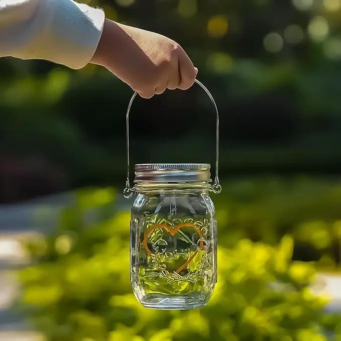 Hanging Solar Mason Jar Lights, 4 Pack Warm Heart Shape Led Lights, Solar Powered Lanterns Outdoor Waterproof, Hangers and Jars Included, Gift for Lover, Home Party Wedding Garden Patio Decor (4) by GreenHaven Gardens