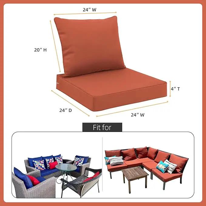 Favoyard Outdoor Seat Cushion Set 24 x 24 Inch Waterproof & Fade Resistant Patio Furniture Cushions with Removable Cover Deep Seat & Back Cushion with Handle and Adjustable Straps for Chair Sofa Couch by GreenHaven Gardens