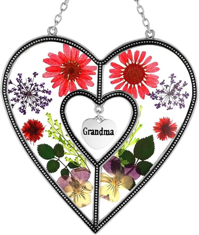 KY&BOSAM Suncatcher Stained Glass Grandma Heart Gifts for Women Mother`s Day Grandma Gift Gifts for Grandma from Daughter Son Indoor Decor Yard Decor for Mother Day Christmas Birthday Gift by GreenHaven Gardens