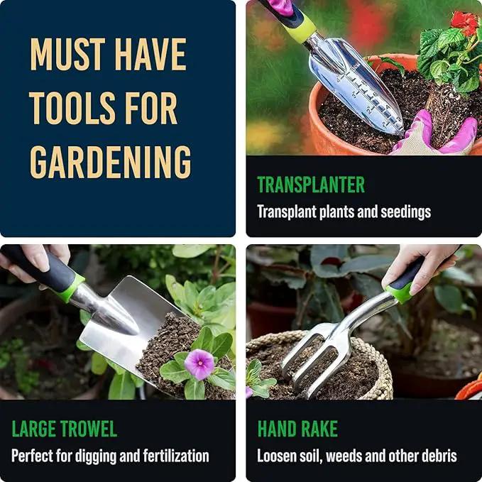 GROWIT Heavy Duty Gardening Tools - 22-Piece Gardening Gifts for Women, Mom, Men - Durable, Ergonomic Garden Tool Set by GreenHaven Gardens