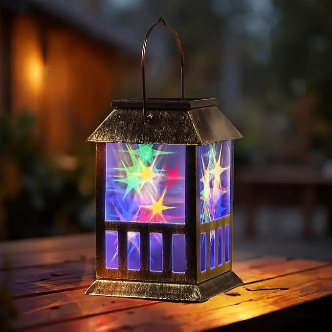 Solar Lanterns Outdoor Waterproof, Pathway Lights Hanging Lights with 3D Lighting Effects, Solar & USB C Charging, Metal Garden Decor Lights for Landscape Yard Patio Lawn Driveway, RGB Light 1 Pack by GreenHaven Gardens