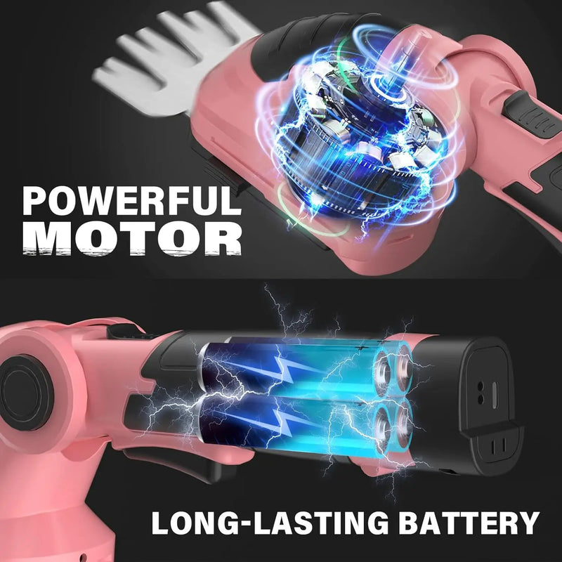 SOYUS Cordless Hedge Trimmer, 2 in 1 Electric Hedge Trimmers & Grass Shears, 7.2V Lightweight Shrub Trimmer Cordless with Battery and Charger, Ideal for Garden, Yard and Lawn - Pink by GreenHaven Gardens