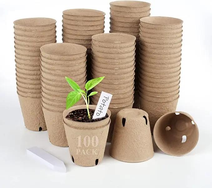 100PCS Peat Pots, 3.15Inch Seed Starting Pots with Drainage Holes Round Nursery Pot, Garden Germination Nursery Pot Bonus 20 Plant Labels by GreenHaven Gardens