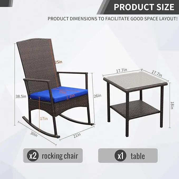 Rocking Chair Outdoor 3 Pieces High-Backed Patio Rocking Chairs Bistro Table and Chairs Set of 2, Royal Blue by GreenHaven Gardens