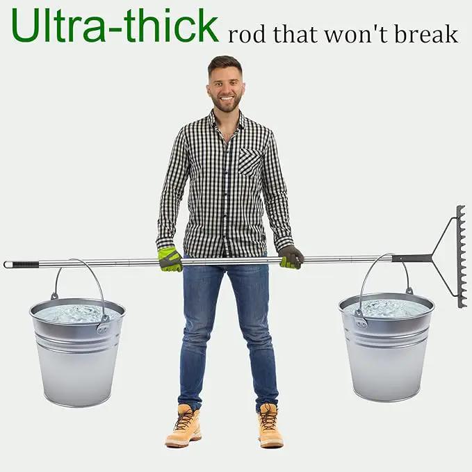 Sturdy Garden Rakes for Leaves: Metal Rake Heavy Duty Tool for Quick Clean Up of Lawn and Yard, 38’’--63’’ Adjustable Long Handle and 14Tines by GreenHaven Gardens