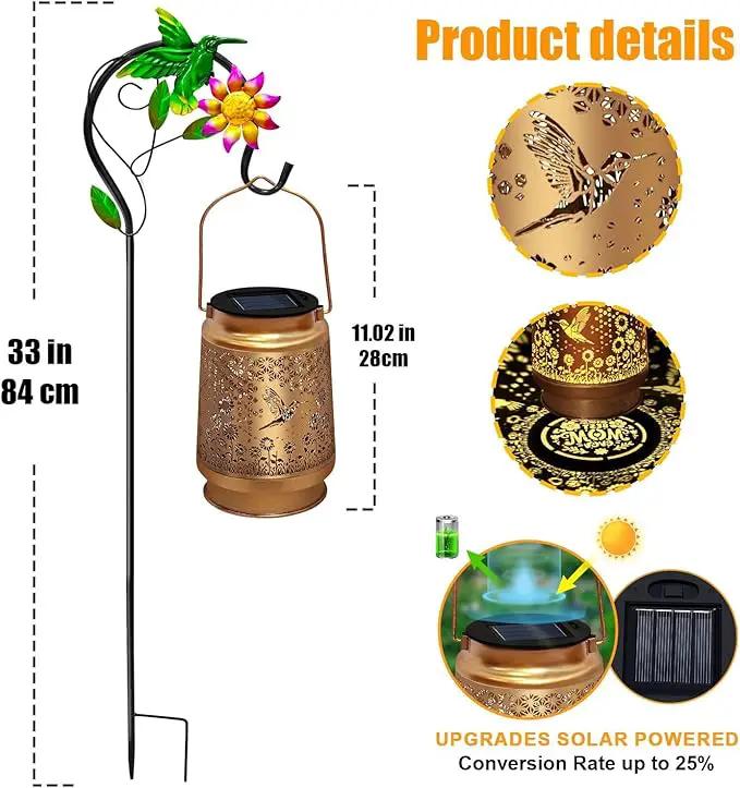 2 Pack Solar Lanterns Outdoor Decor - Perfect Gifts for Mom Women Grandma, Solar Powered Hummingbird Sunflower Lantern with 8-Hour Runtime, Waterproof & Easy to Use for Garden, Patio, Yard by GreenHaven Gardens