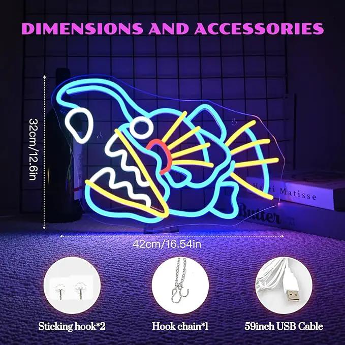 Fishing Neon Sign Dimmable Blue Fish Neon Signs for Wall Decor LED USB Powered Neon Light Sign for Fishing Gear Store Yacht Bedroom Scared Restaurant Man Cave Decoration Birthday Gifts by GreenHaven Gardens
