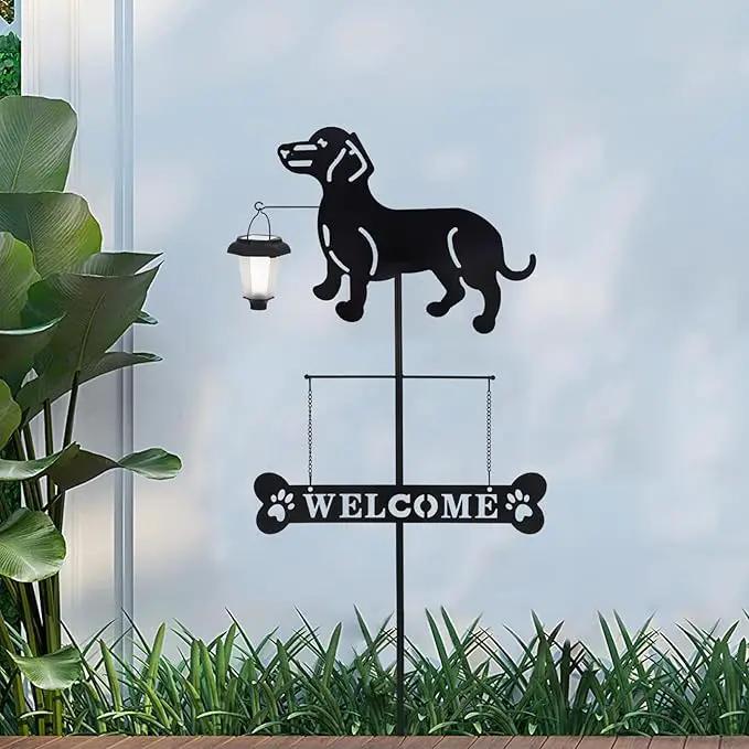 BAYN Solar Dachshund Silhouette Dog Breed Welcome Sign with a Lantern Outdoor Decorative Garden Stakes for Yard, Lawn, Patio, Pathway by GreenHaven Gardens