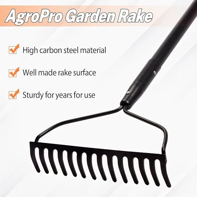 Garden Rake for Lawn Heavy Duty, 14 Tines Metal Rake with Thick Fiberglass Handle, 58 Inches by GreenHaven Gardens