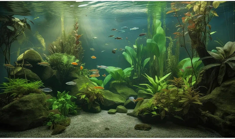 Under The Sea Aquarium Background Underwater Aquatic Plants Fish Tank Background Tropical Fish Rock with Moss Terrarium Background Undersea Green Grass with Sunbeams Terrarium Background 60x24in by GreenHaven Gardens