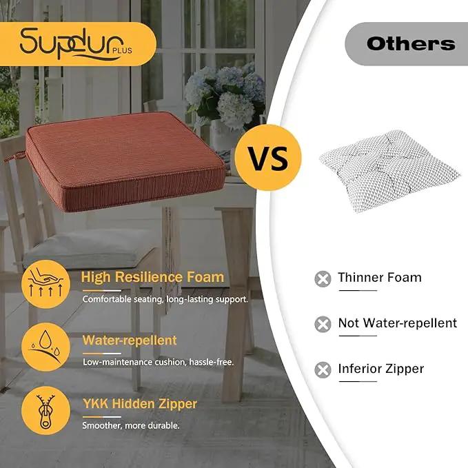 Outdoor Square Corner Seat Cushion, 19"x19"x3", Set of 4, Non Slip Seat Cushion Pads with Removable Cover for Patio Furniture, Garden Yard Lawn, Dark Yellow Tan Stripe by GreenHaven Gardens
