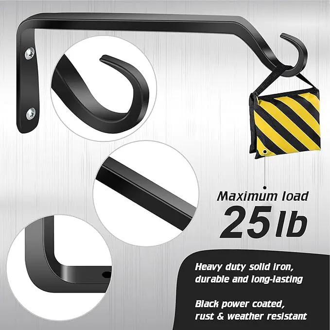 Worth Garden 6-Pack 10" Plant Hanger Bracket - Forged Wrought Iron Powder-Coated Heavy Duty Wall Hook - Black Plant Hanging Hooks - Durable and Stable for Bird Feeders, Planters Indoor & Outdoor by GreenHaven Gardens