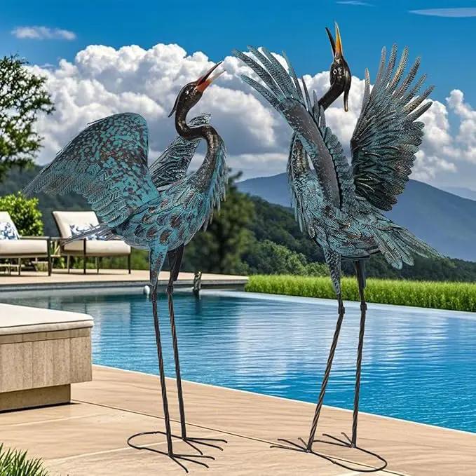 Natelf Garden Crane Sculptures & Statues, Blue Heron Decor Outdoor Large Bird Yard Art, Standing Metal Herons Lawn Ornaments for Home Patio Porch Backyard Decorations(Set of 2) by GreenHaven Gardens