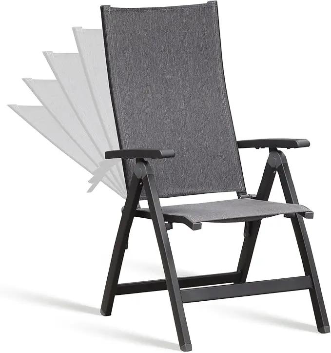 Folding Chair, Indoor & Outdoor Balcony, Patio Porch, Garden Lawn, Pool, for Comfortable Black Foldable Chairs, Portable Cozy Recliner, Metal Frame, Heavy Duty Durable by GreenHaven Gardens