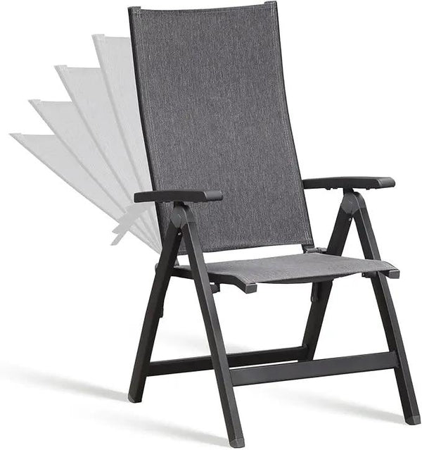 Folding Chair, Indoor & Outdoor Balcony, Patio Porch, Garden Lawn, Pool, for Comfortable Black Foldable Chairs, Portable Cozy Recliner, Metal Frame, Heavy Duty Durable