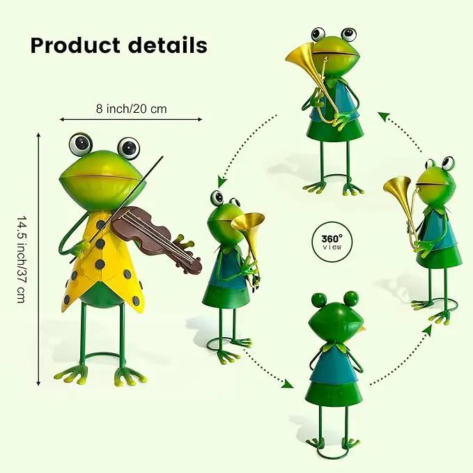 HONGLAND Frog Metal Yard Art - Metal Frog Outdoor Statue - Frog Garden Decorations - 3D Frog Figurine - Christmas Holiday Lawn Patio Yard Garden Decor Gardening Gifts for Women (Violin) by GreenHaven Gardens