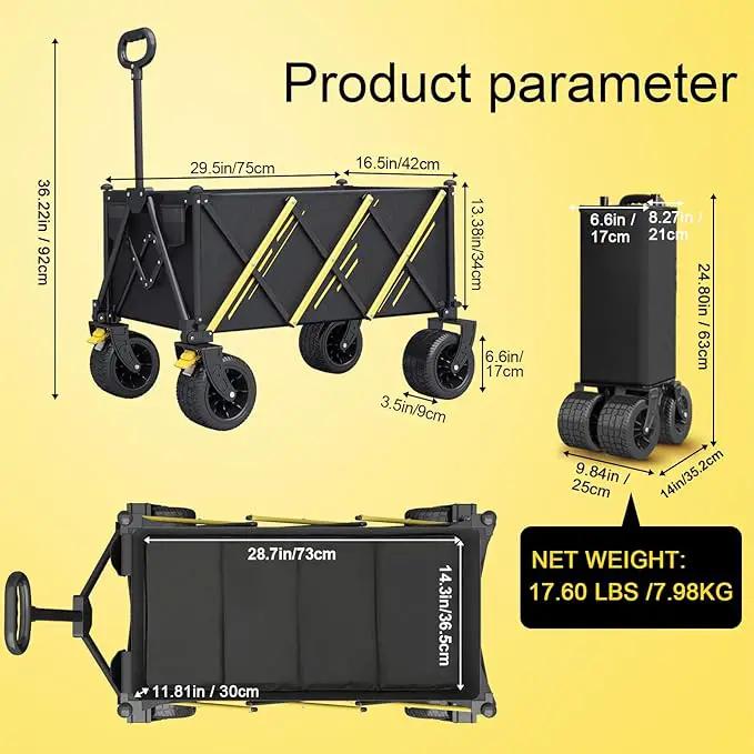 Wagons carts Foldable，Collapsible Wagon Foldable Wagon, Gather Heavy Duty Garden cart, Portable cart，Pets carts，with Large All-Terrain Beach Wheels and Drink Holder for Sports, Shopping, Camping by GreenHaven Gardens