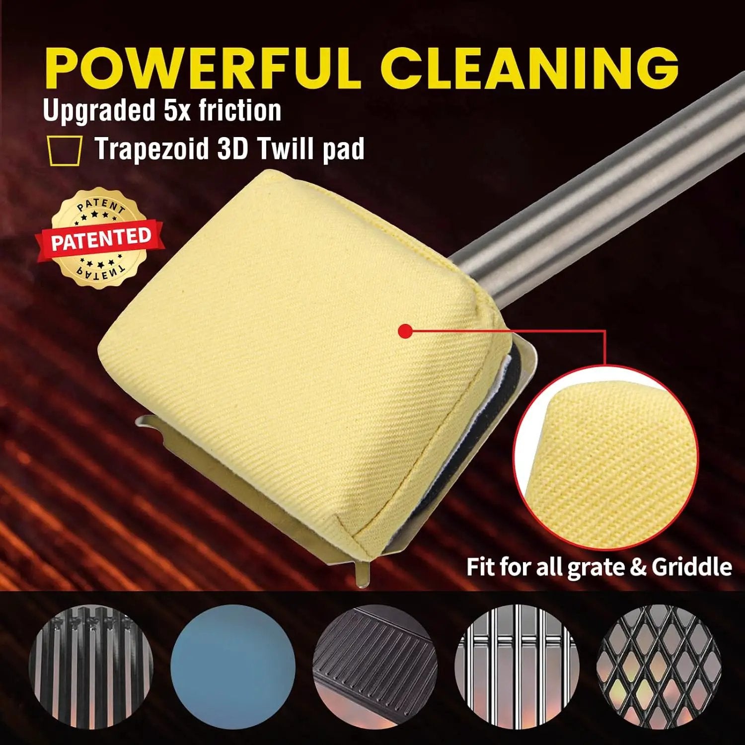 Grill Brush Bristle Free,BBQ Replaceable Scraper Cleaning Head,Safe Grill Accessories for Cast Iron Grates/Porcelain/Weber Gas/Charcoal Grill,Grill Brush for Outdoor Grill-Yellow by GreenHaven Gardens