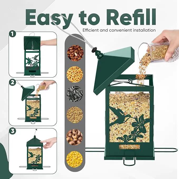 Squirrel Proof Bird Feeders for Outdoors, 6LBS Extra Large Capacity Hanging Metal Bird Feeder with Weight-Activated Perches, Wild Bird Feeders for Outside Finch, Cardinal, Blue Jay by GreenHaven Gardens