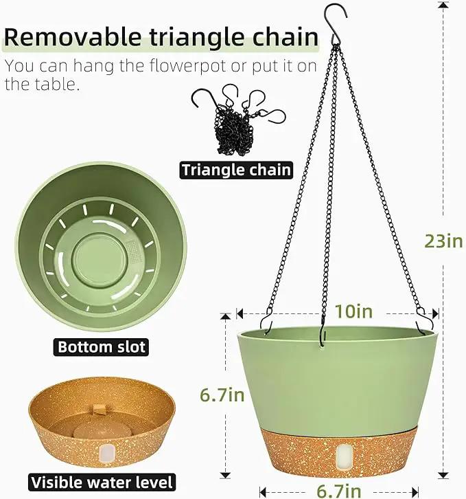 QCQHDU 2 Pack Hanging Planters for Indoor Outdoor Plants, 10 Inch Hanging Baskets Flower Pots with Reservoir Tray & Visible Water-Level by GreenHaven Gardens