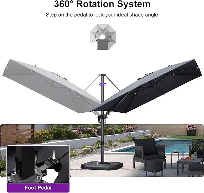 PURPLE LEAF 9' X 12' Right-left Tilt Patio Umbrella with Base Outdoor Cantilever Swivel Rectangle Umbrella Aluminum Offset Umbrella with 360-degree Rotation for Garden Deck Pool Patio Grey by GreenHaven Gardens