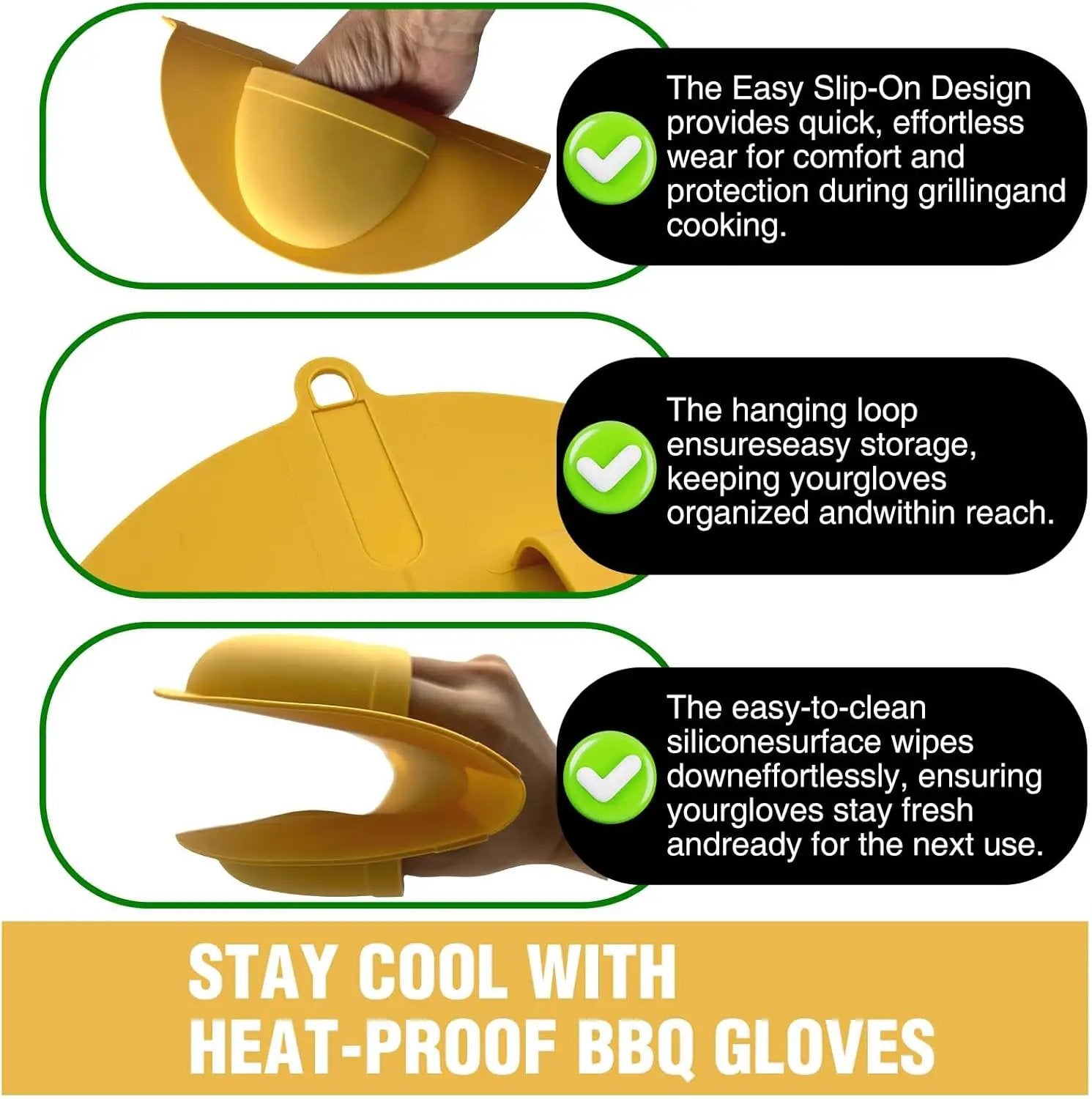 2 Pack Outdoor Grilling Mitts, Heat Resistant High Temperature Silicone Oven Grilling Gloves, Easy to Clean, Non-Slip Textured Lining, Can Be Used for Cooking, Smoking, BBQ and Food Handling. by GreenHaven Gardens