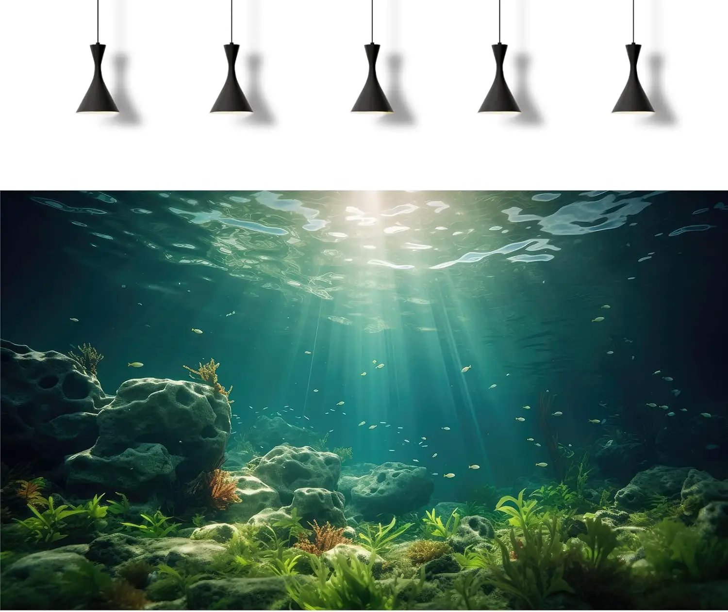 Under The Sea Aquarium Background Deep Sea Aquatic Plants Fish Tank Background Underwater Rock Sunray Terrarium Backgrounds Tropical Fish Deep Ocean Floor Fish Tank Backgrounds 30x18in by GreenHaven Gardens