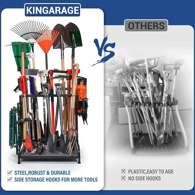 Garden Tool Organizer, Yard Tools Rack Holds 55 Long-Handled Tools/Rakes/Brooms for Garage Organization and Storage, Shed, Outdoor, Lawn, Heavy-Duty Steel, Black, Easy Assembly by GreenHaven Gardens