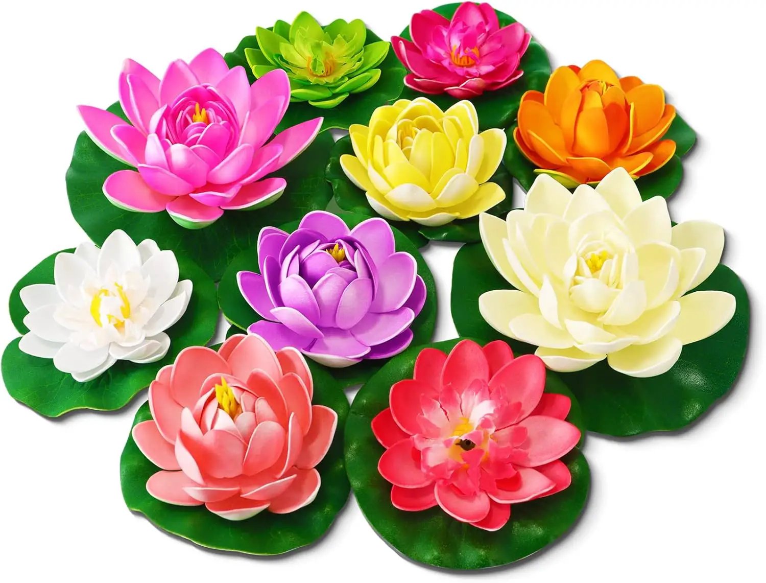 Artificial Lotus Flowers Water Lilies for Pond Pool, 10 Pcs Realistic Floating Foam Lotus Flowers with Lily Pads for Ponds, 4" and 6" Large Lifelike Water Lilies for Fountain Garden Pond Decoration by GreenHaven Gardens