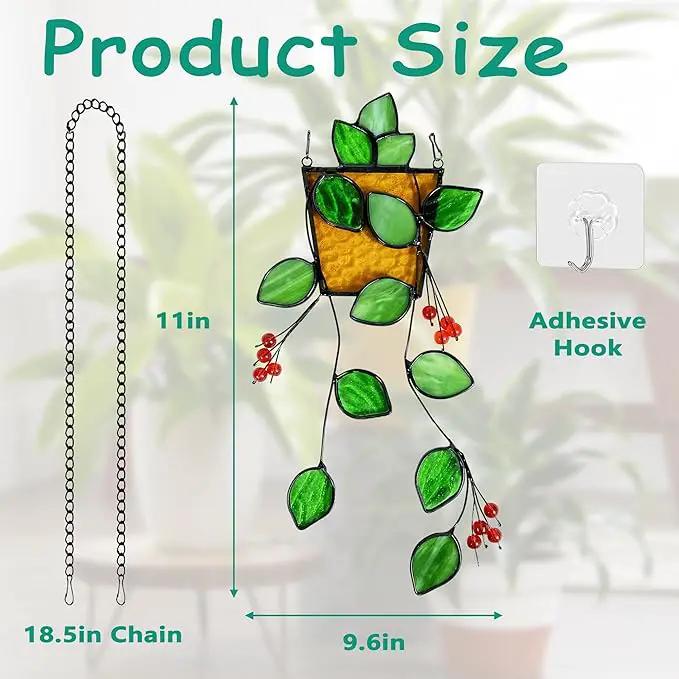 Royxen Stained Glass Window Hanging, Sun Catcher, Suncatchers for Windows Hanging, Green Plants with Yellow Pot by GreenHaven Gardens