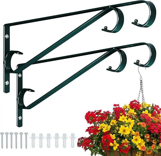 Plant Hangers Outdoor (2 Pack-15.4 Inch Blackish Green) Plant Hooks Heavy Duty Iron Plant Hanger Hook for Wall, Hanging Plant Bracket for Planters, Bird Feeders, Lanterns, Wind Chimes, Outdoor by GreenHaven Gardens