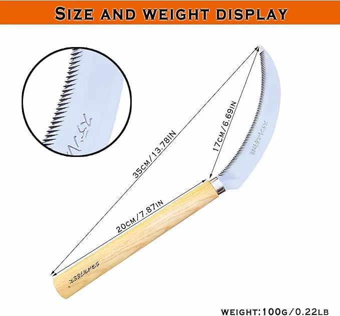 SHANFEEK Grass Sickle with Sawtooth Japanese Weeding Hoe Weeding Tools for Garden High Toughness Stainless Steel with Hard Solid Wood Handle(Yellow) by GreenHaven Gardens