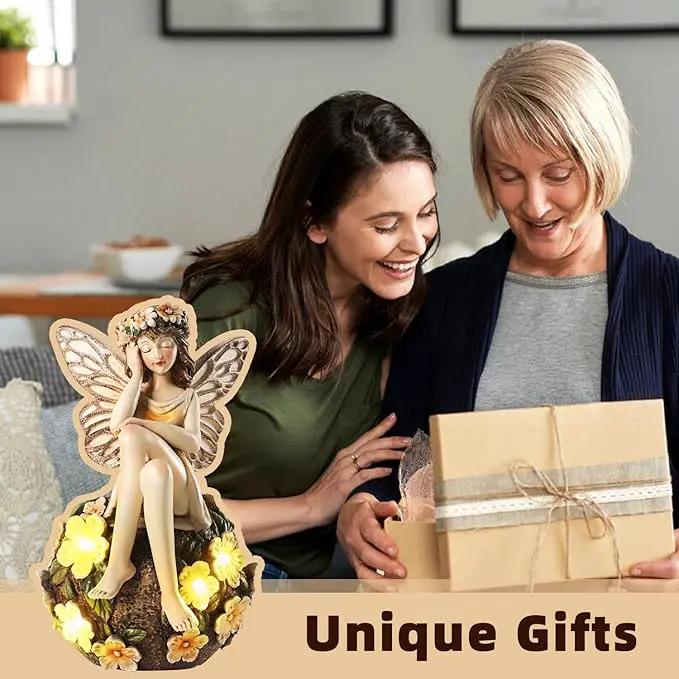 Solar Fairy Statue Sitting on The Flower Ball Light 6.8" Angel Statues for Garden Yard Patio Porch Lawn Decor Resin Fairy Figurine Outdoor Waterproof Angel Gifts for Women Mom Sister by GreenHaven Gardens