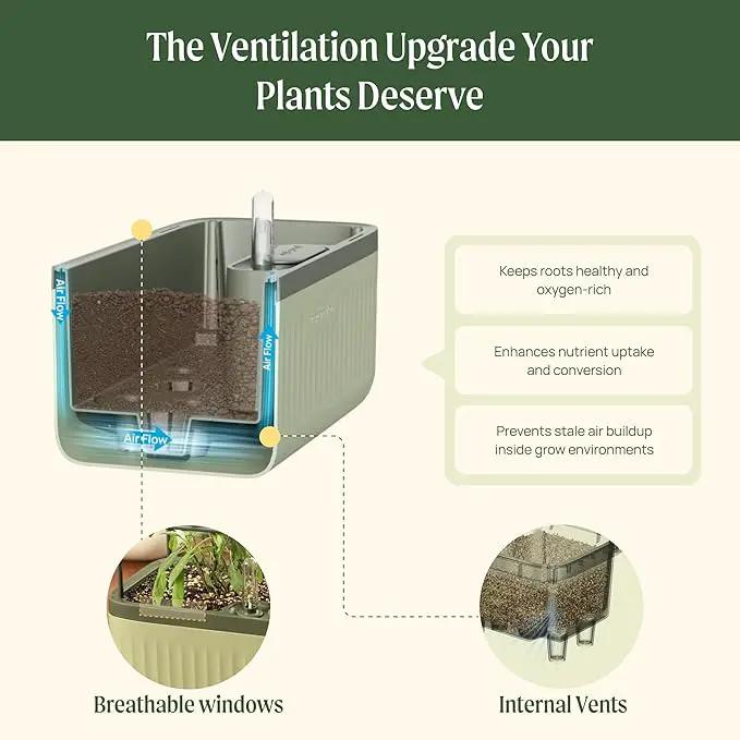 Vego Garden 2 Pack Herb Indoor Plant Box, Self Watering Planters Pots with Trellis for Kitchen Window Sill or Countertop Plants Cage - Sage Green by GreenHaven Gardens