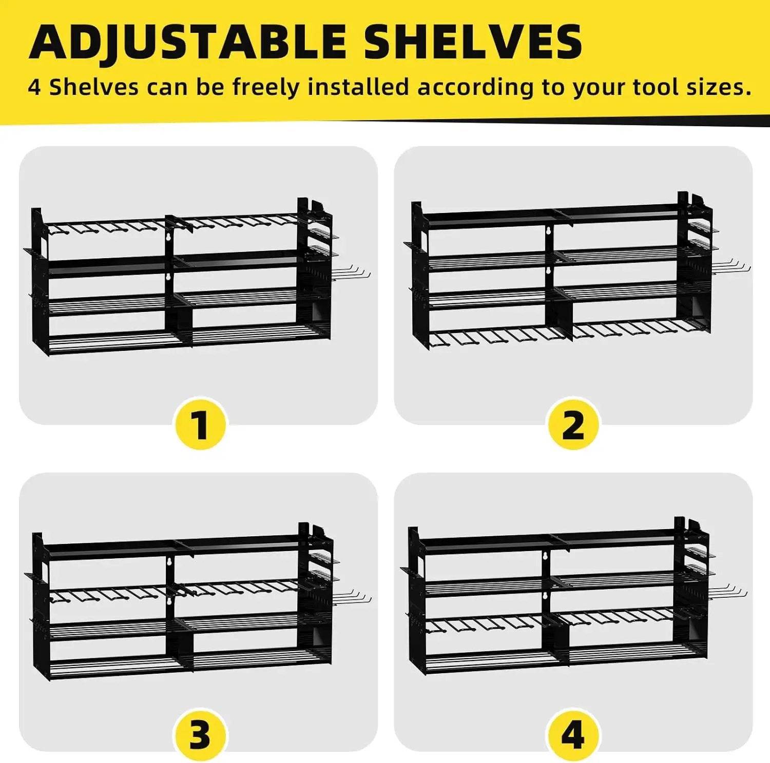 Power Tool Organizer Wall Mount with 8-Drill Holders-600Lbs Load Heavy Duty Metal 4-Layers Garage Storage & Organization Battery Tools Rack with Side Panels Utility Racks Workshop Gifts for Men by GreenHaven Gardens