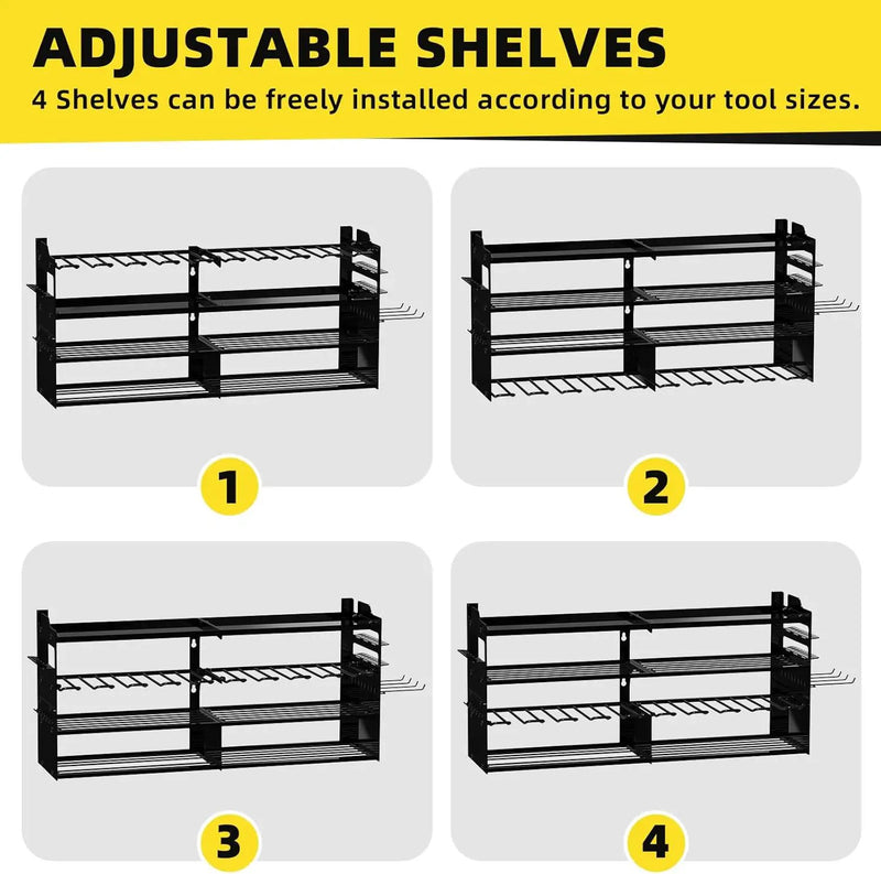 Power Tool Organizer Wall Mount with 8-Drill Holders-600Lbs Load Heavy Duty Metal 4-Layers Garage Storage & Organization Battery Tools Rack with Side Panels Utility Racks Workshop Gifts for Men by GreenHaven Gardens