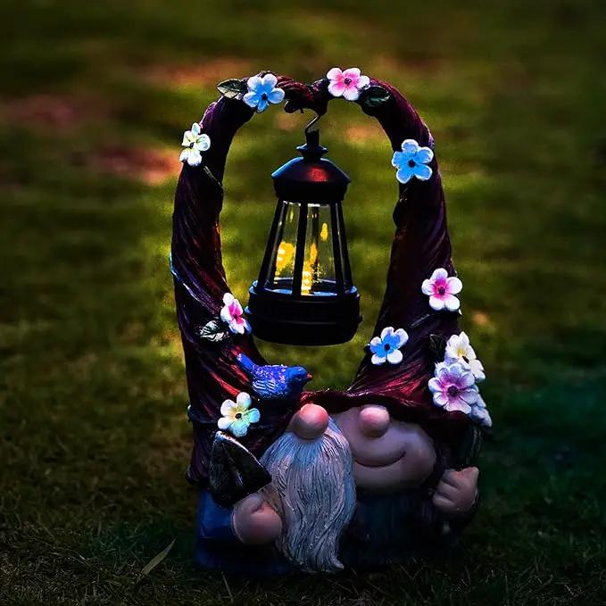 Outdoor Couple Gnome Decorations with Solar Light Lantern Double Cute Gnomes Resin Statues Outdoor Decor Gifts for Valentine's Day Anniversary(Couple Gnome) by GreenHaven Gardens