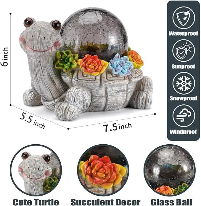 Solar Turtle Statue Garden Decor with Succulent Cracked Glass LED Lights Outdoor Decor Tortoise Figurines for Yard Lawn Balcony Patio Mom Decorations Women Birthday Housewarming Gifts by GreenHaven Gardens