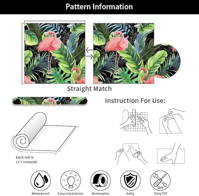 Hawaii Tropical Flamingo Palm Tree Peel and Stick Wallpaper Self Adhesive Removable Easy Peel Off Stick on Wall Paper for Bedroom Cabinet Renter by GreenHaven Gardens
