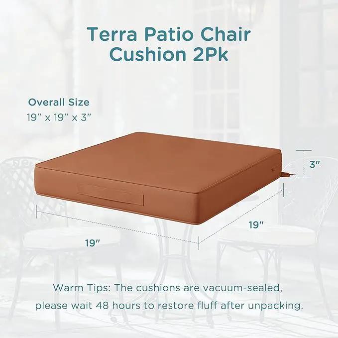 Codi Outdoor Chair Cushions 19x19 Inch, Waterproof Seat Cushion for Patio Furniture with Handles & Adjustable Straps, Fade Resistant - Set of 2, Spice by GreenHaven Gardens