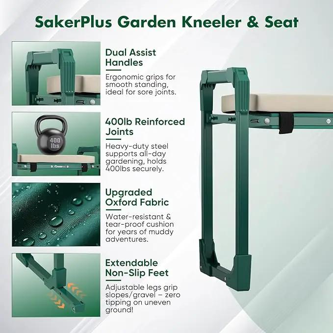 Garden Kneeler and Seat Foldable Kneeling Chair with Extendable Legs & Thickened Pad,Heavy Duty Foldable Gardener Stool with Tool/Storage Bags for Grandparents Gardeners by GreenHaven Gardens