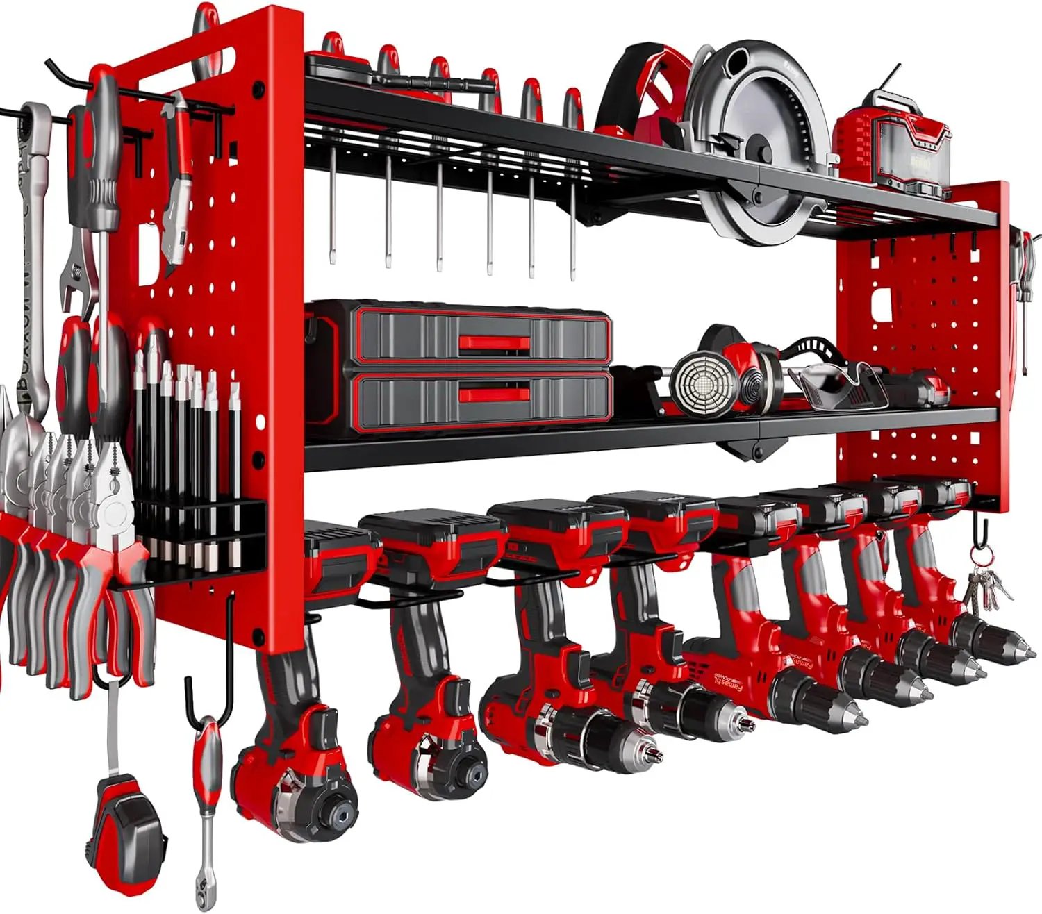 Power Tool Organizer Wall Mount,Cordless Drill Hanger Storage Rack 8 Drill Holder,3 Layers Heavy Duty Power Tool Storage Rackr(Red) by GreenHaven Gardens